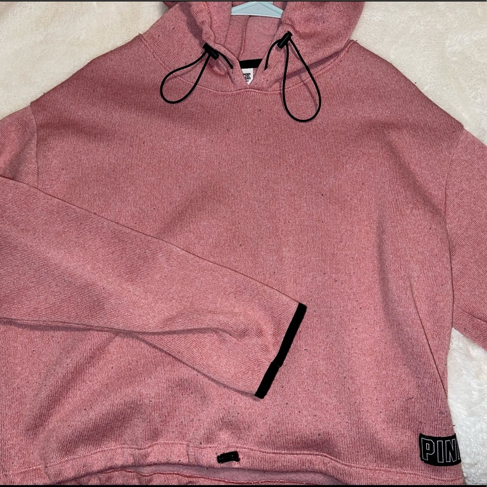 VS Pink Drawstring Crop Hoodie (Size L)